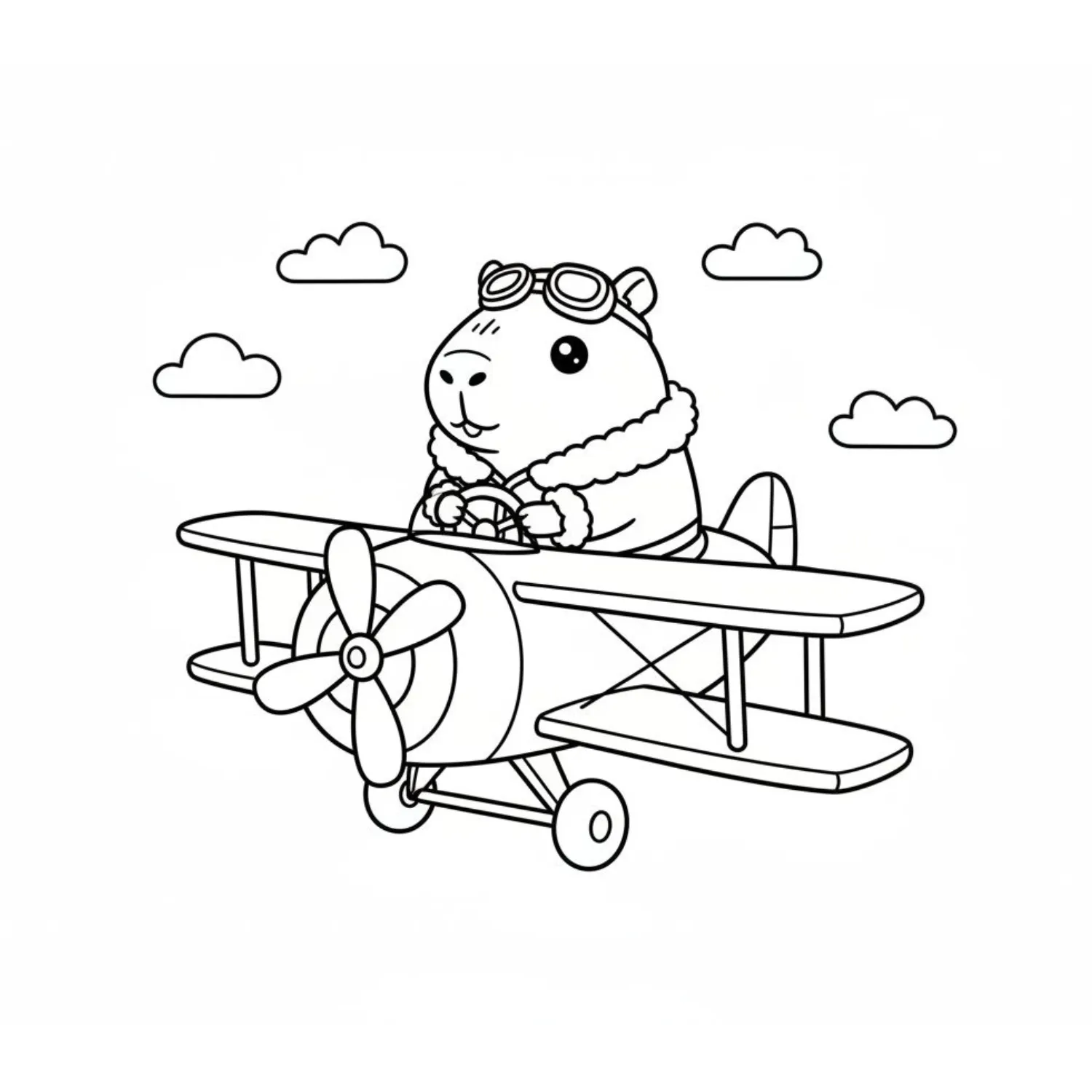 Brave Capybara Pilot Flying A Vintage Plane coloring page