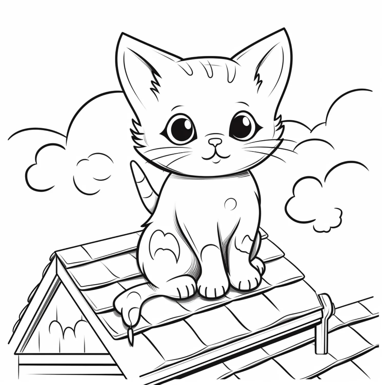 Kitten Sitting on a Roof coloring page - free printable kitten sitting on a roof coloring sheet for kids