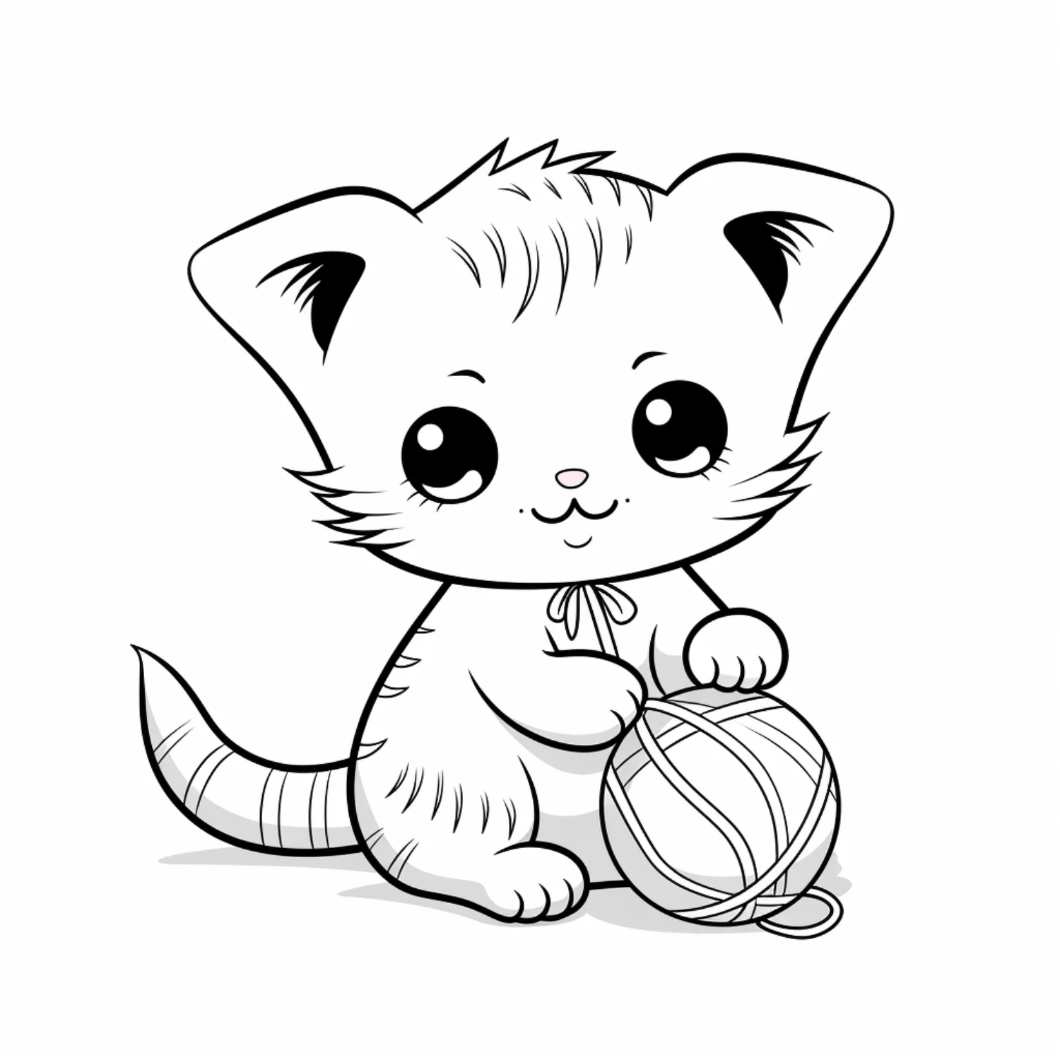 Playful Cat with Yarn Ball coloring page - free printable playful cat with yarn ball coloring sheet for kids