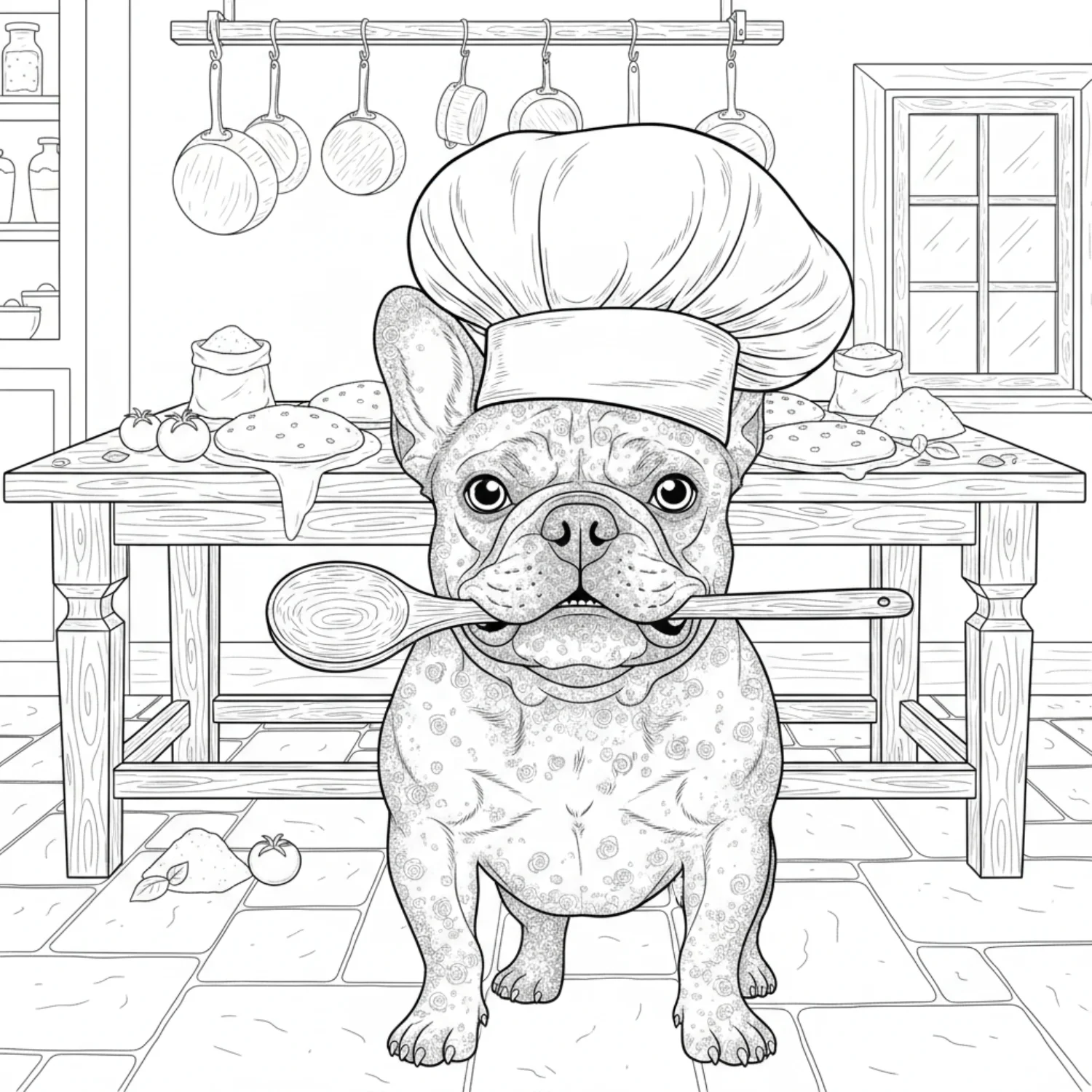Bulldog Chef coloring page - free printable bulldog chef coloring sheet for kids