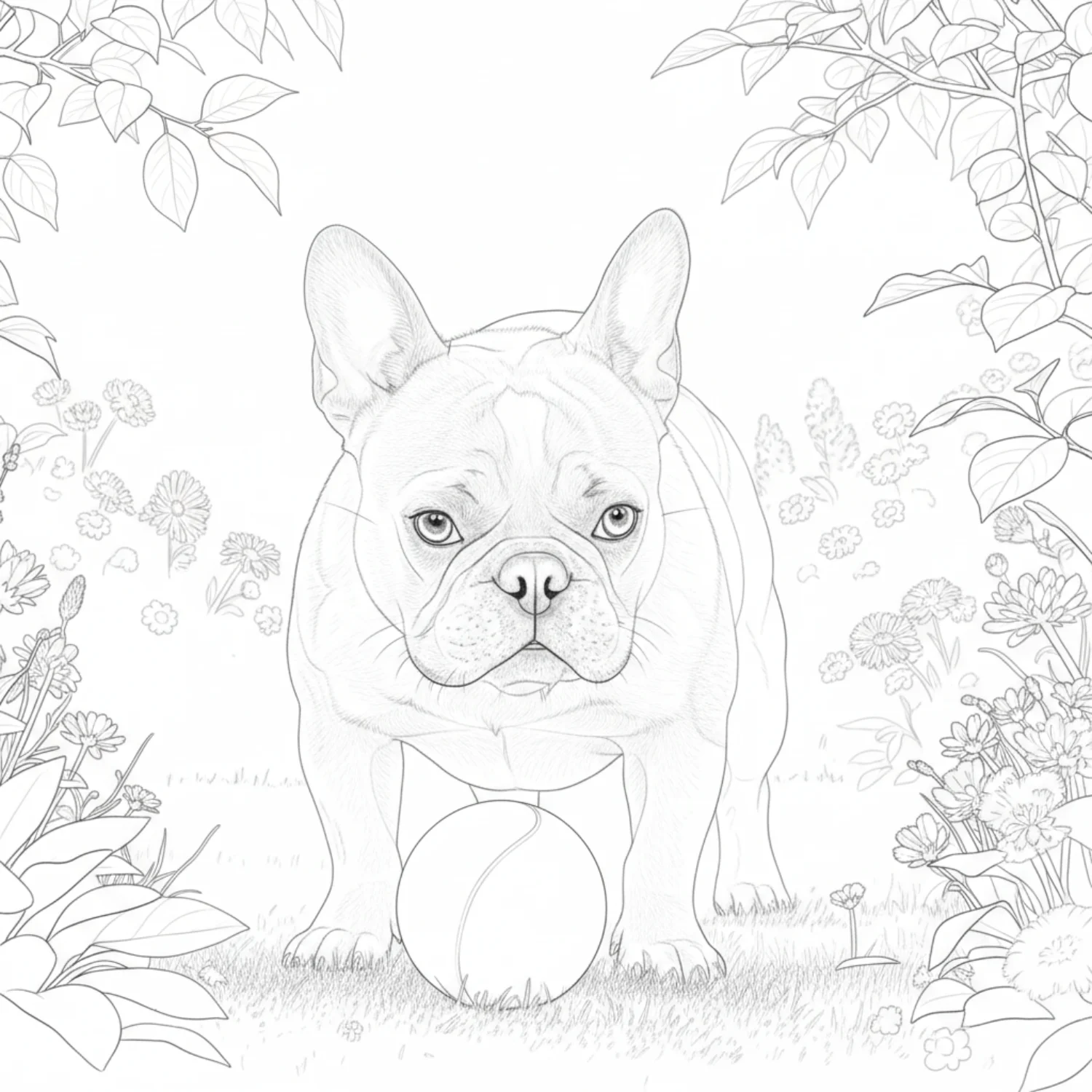Bulldog Playing with Ball coloring page - free printable bulldog playing with ball coloring sheet for kids