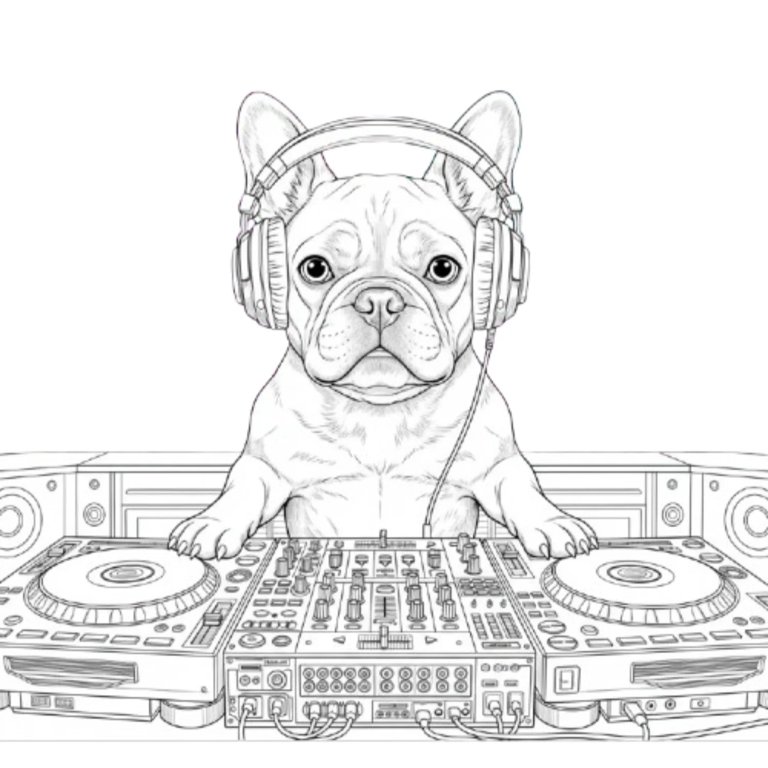 DJ Bulldog coloring page - free printable dj bulldog coloring sheet for kids