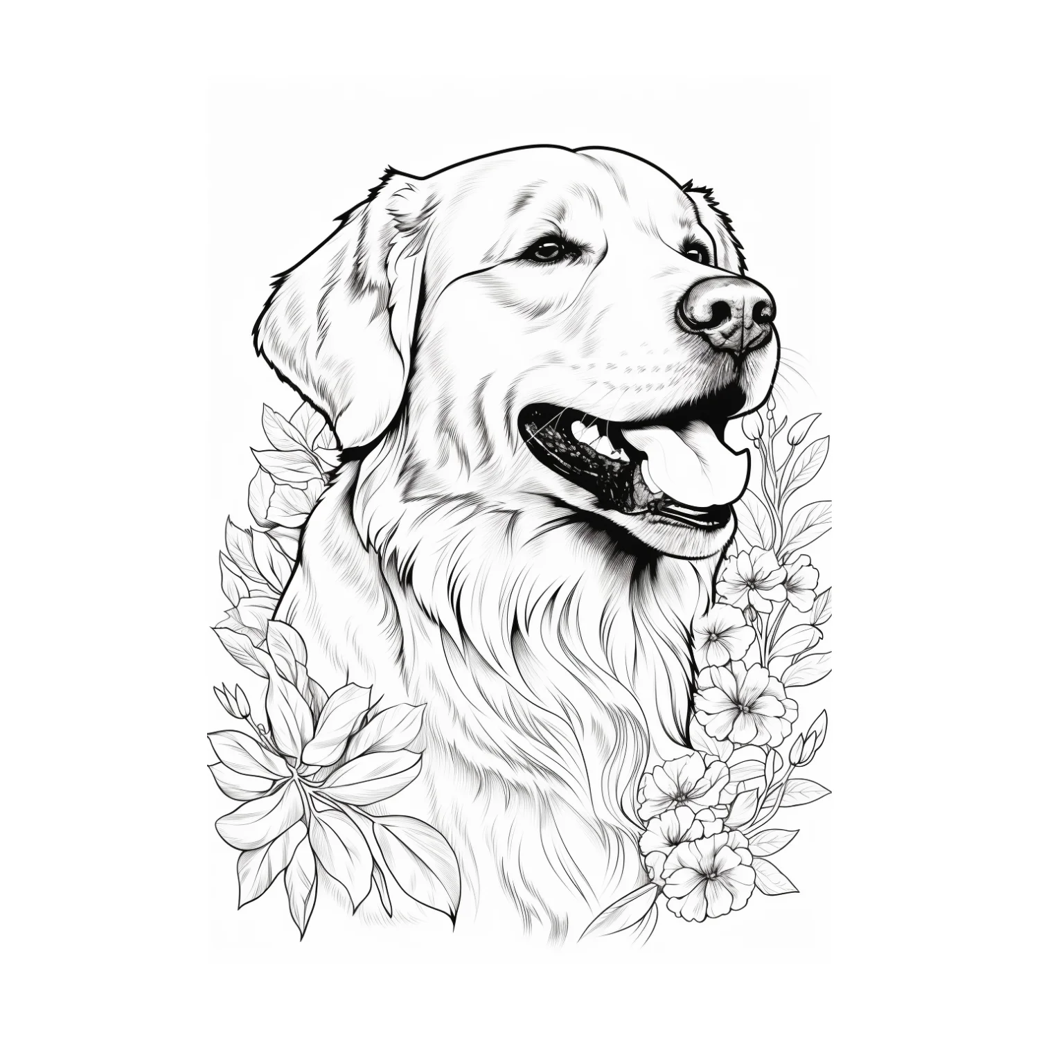 Smiling Golden Profile coloring page - free printable golden retriever coloring sheet for kids